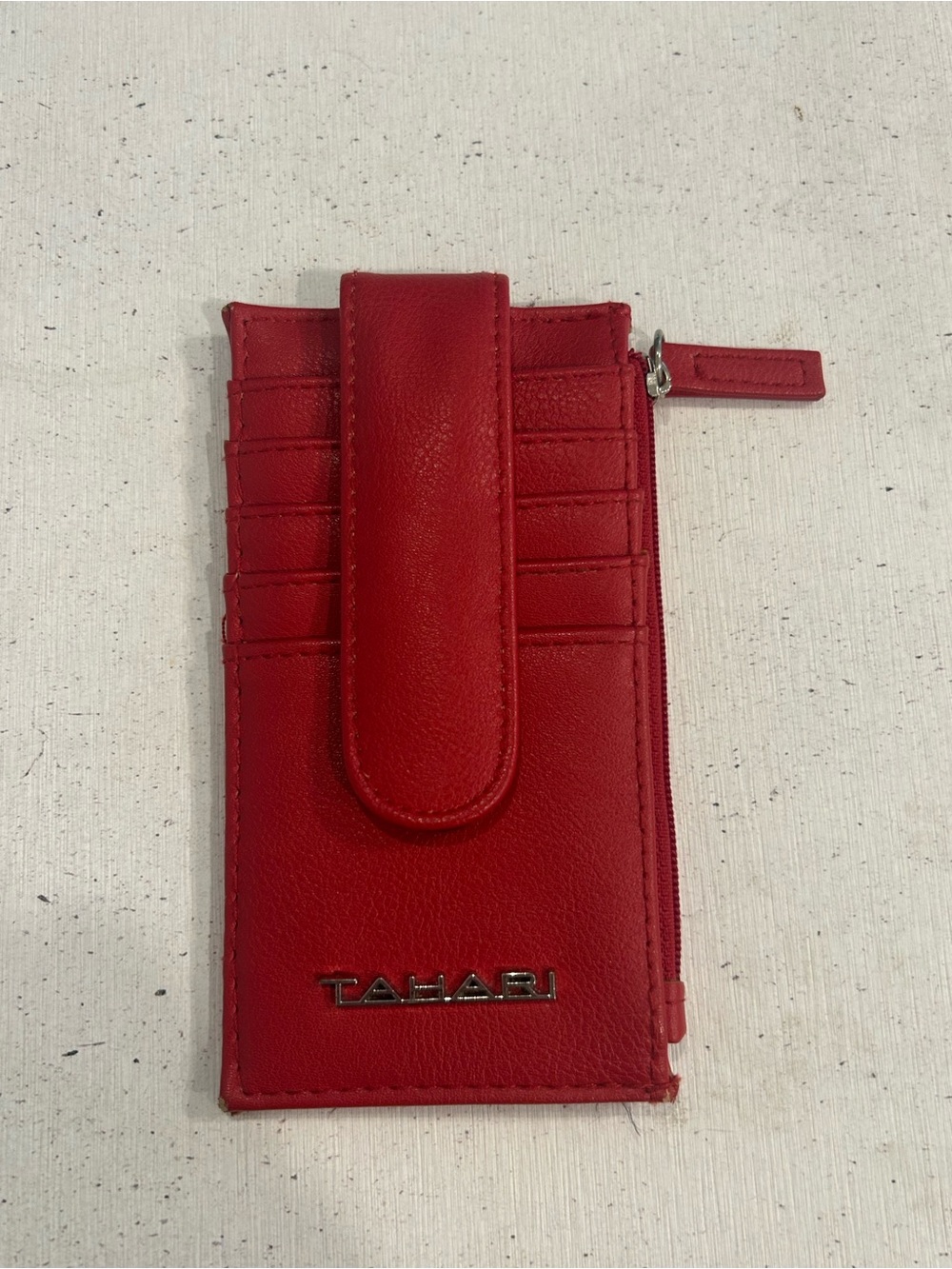 Tahari Red Faux Leather Card Holder Wallet Snap Closure Zipper ID